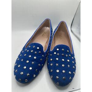 Yoki Flats Blue women's 8.5 silver studded faux suede slip on